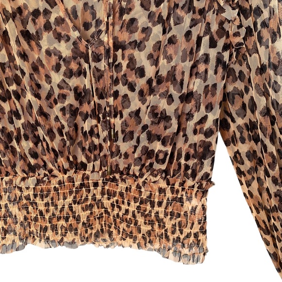 Free People Printed Twyla Top Size Large Leopard Combo Smocked - Picture 12 of 13